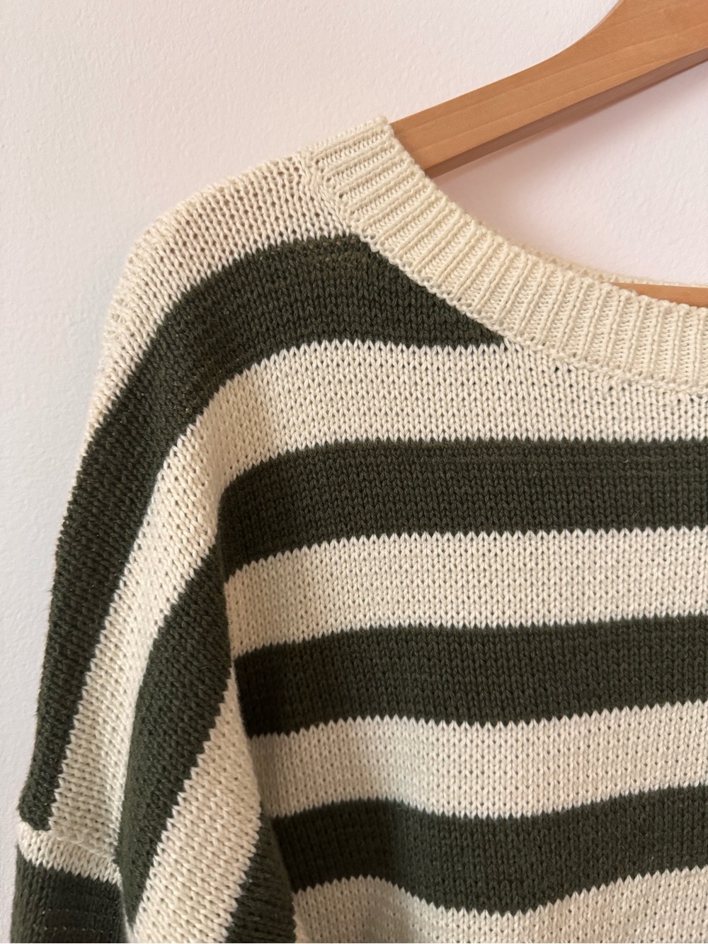 Emerson Fry Olive & White Striped Carolyn Crewneck Sweater S - Picture 5 of 8
